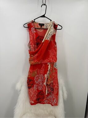 Julie Dillon Dress Silk Draped Orange Sheath Women's Size 8 100% Silk